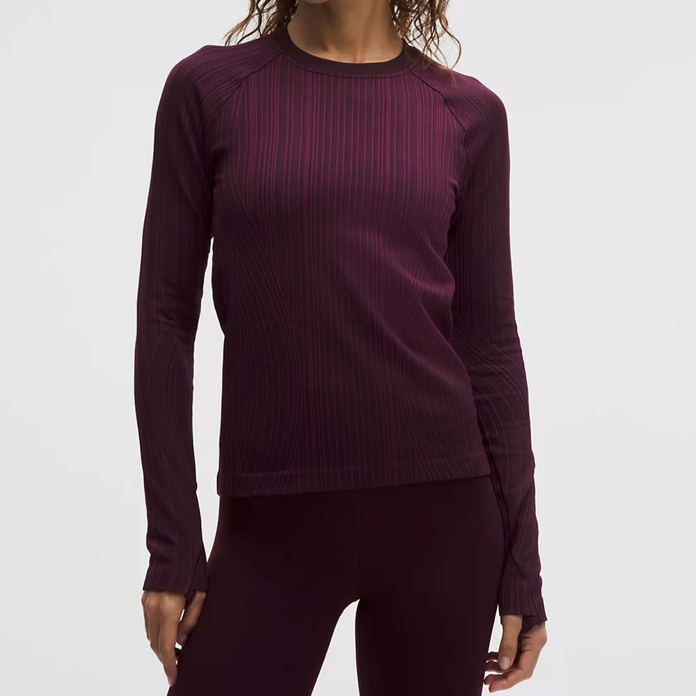 NWT Lululemon Rest Less Variegated Ribbed Pullover - Rib Plum/Black Plum